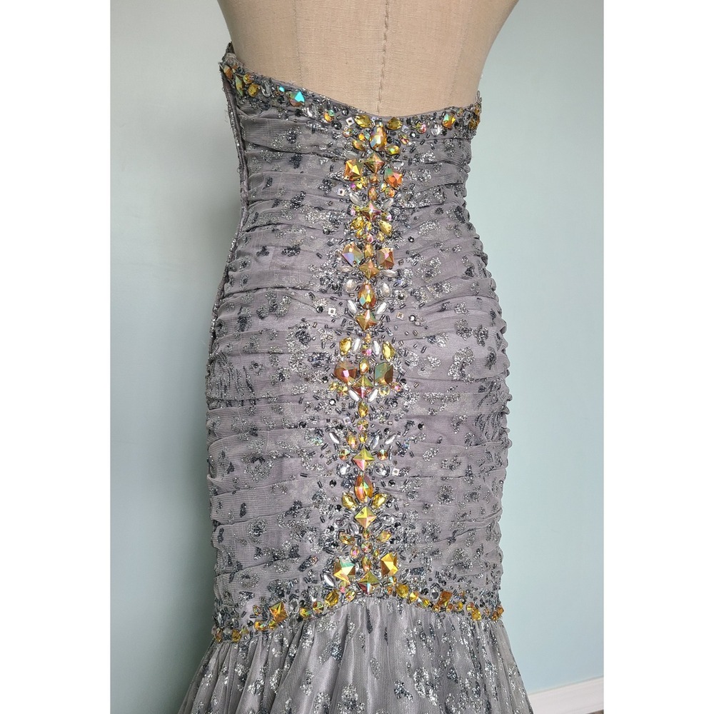 Jovani Sz 2 Mermaid Formal Prom Dress Silver Sparkly Cheetah Y2K McBling Studded - Picture 6 of 11